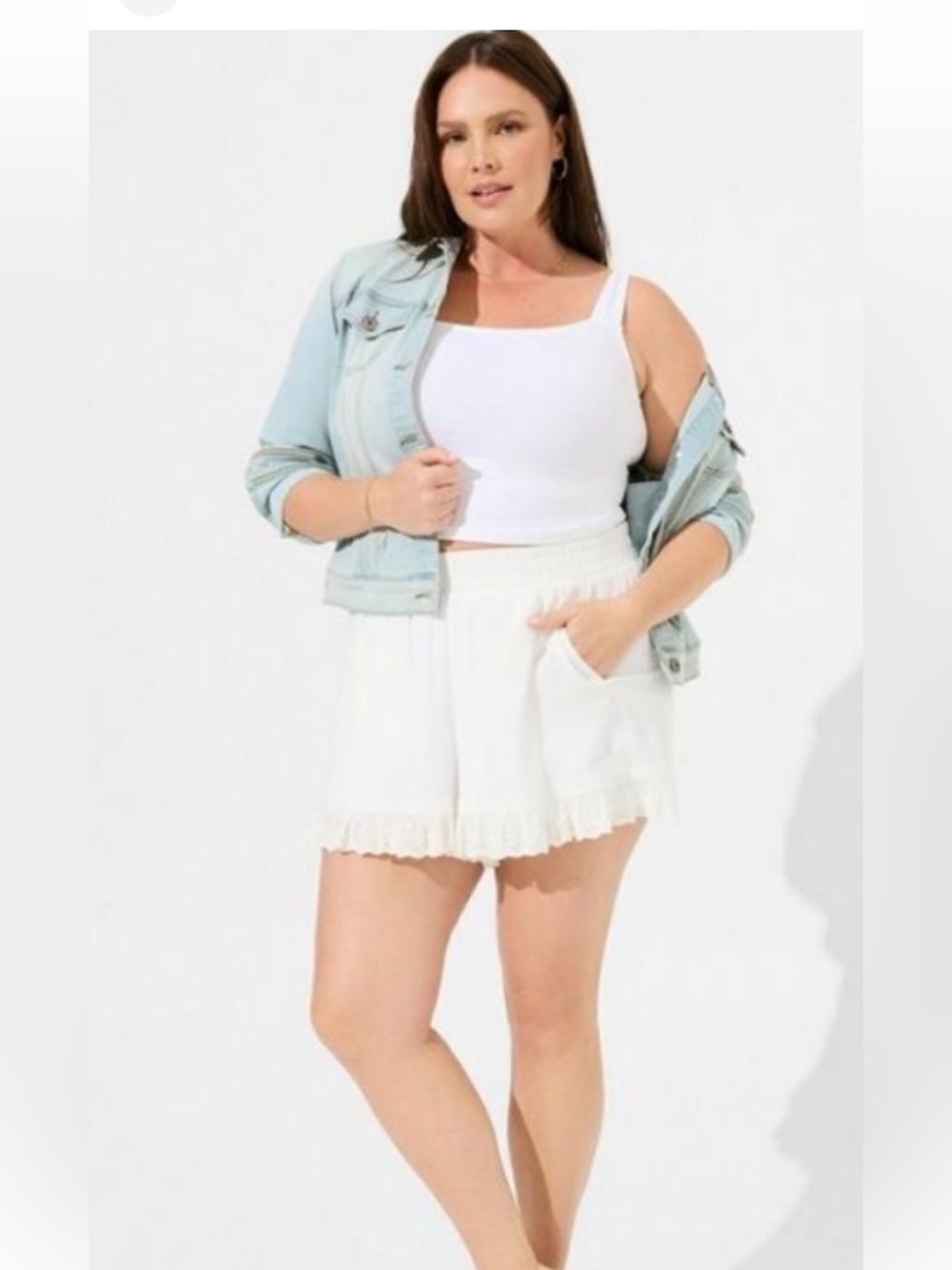 Torrid 5 Inch Pull On Gauze Smocked Ruffle Shorts White 2X NWT